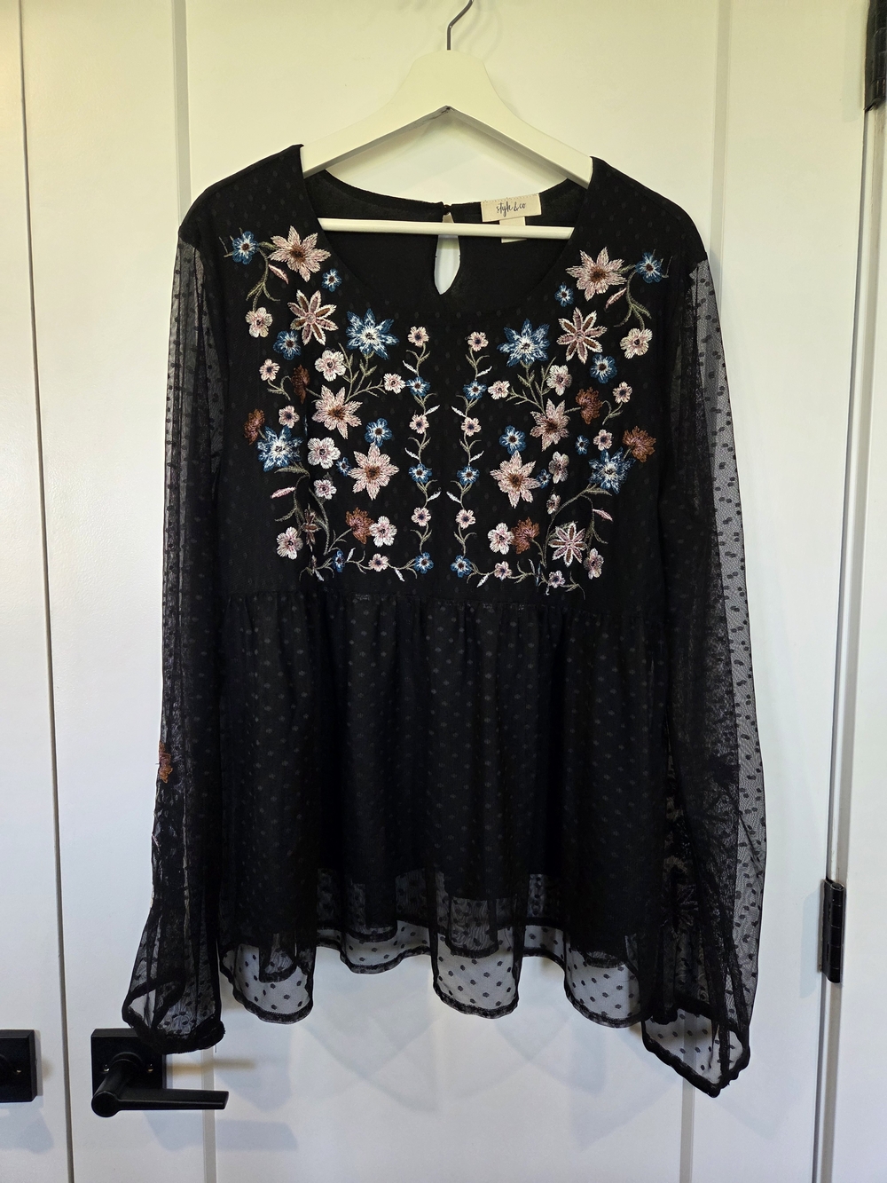 Embroidered Floral Chiffon Top